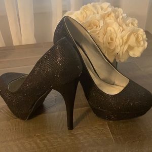 Sparkly black round front heels